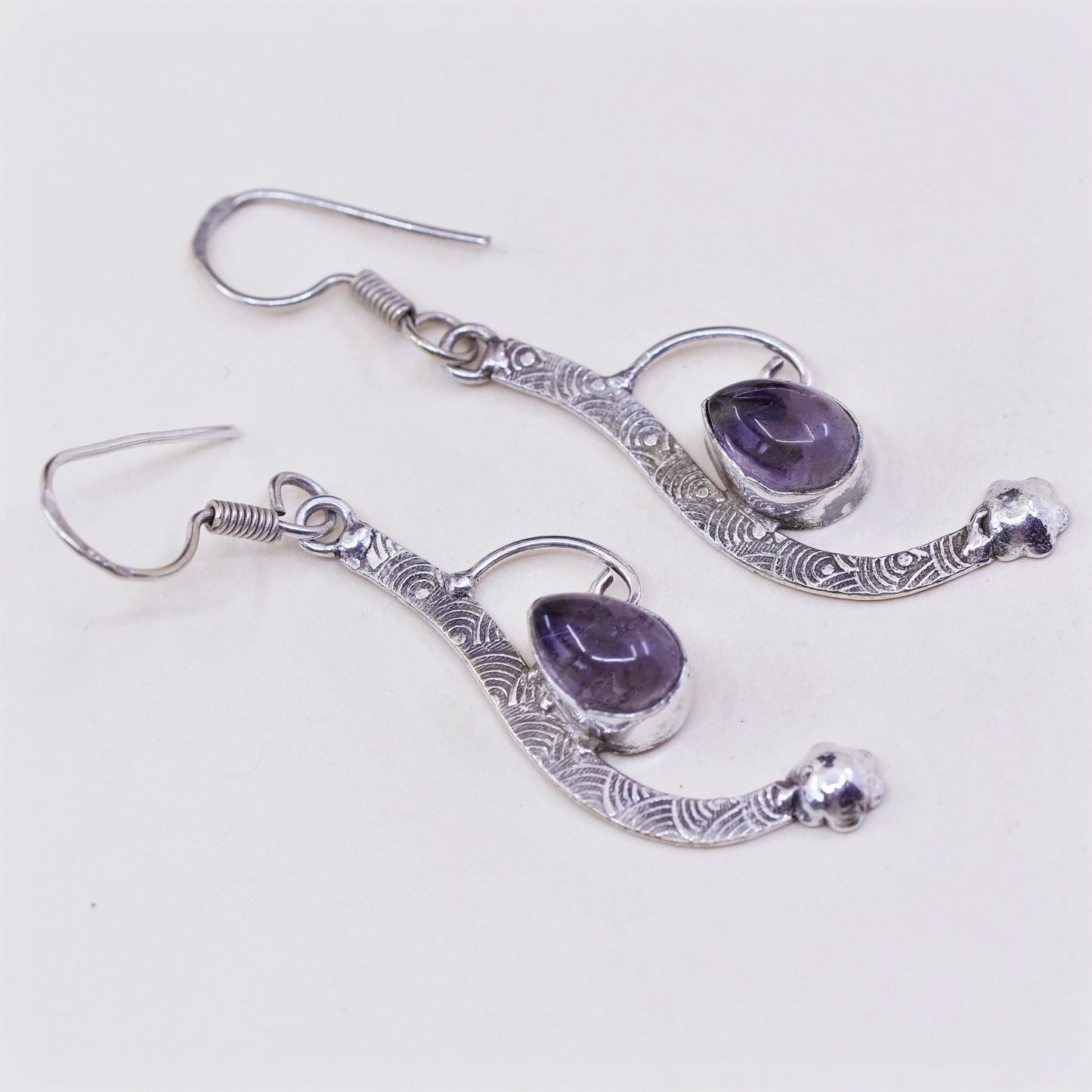 Vintage Sterling 925 silver handmade earrings with amethyst teardrops