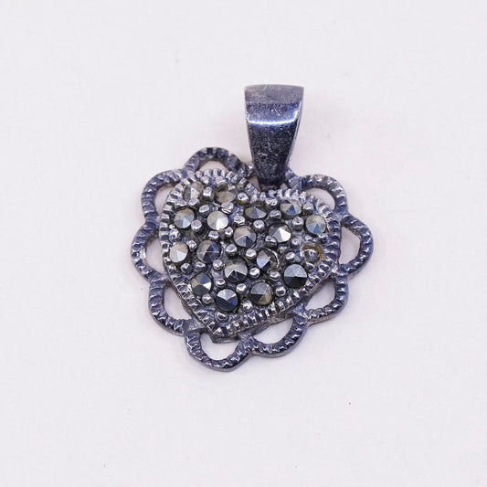 Vintage Sterling silver handmade pendant, 925 heart with marcasite