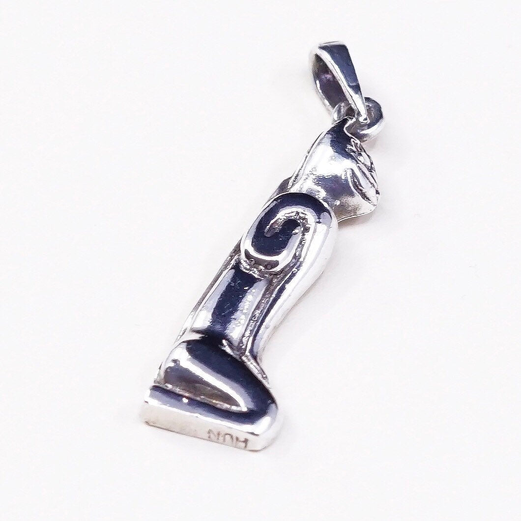 vtg Sterling silver handmade pendant, egyptian 925 cat girl pendant