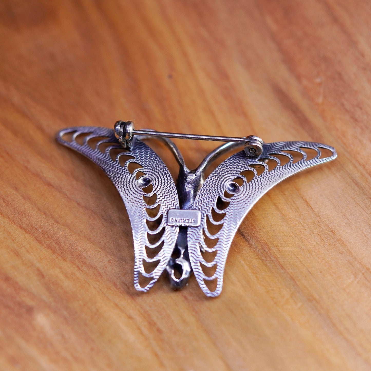 Vintage handmade sterling 925 silver filigree butterfly brooch