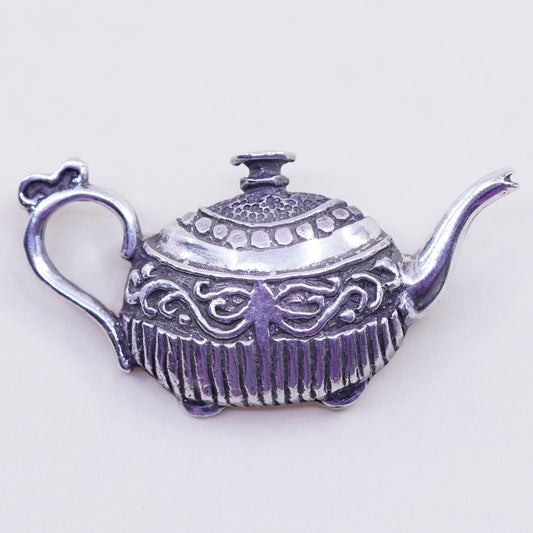 Vintage sterling silver handmade brooch, 925 teapot pot