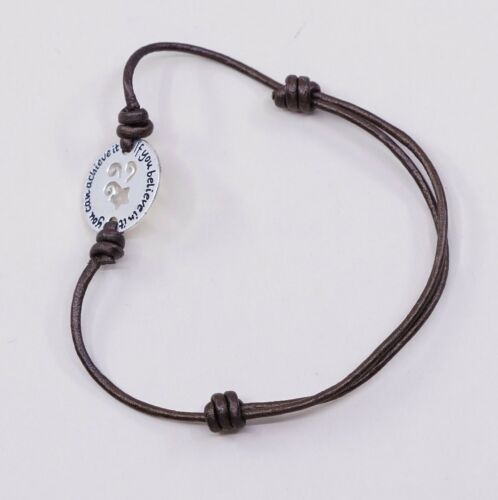 Sterling Silver Bracelet, Brown Leather W/ 925 Quote “if You Believe Achieve It”