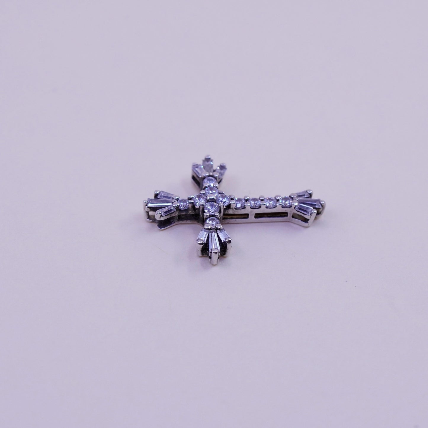 Vintage sterling silver pendant, 925 cross handmade pendant with Cz