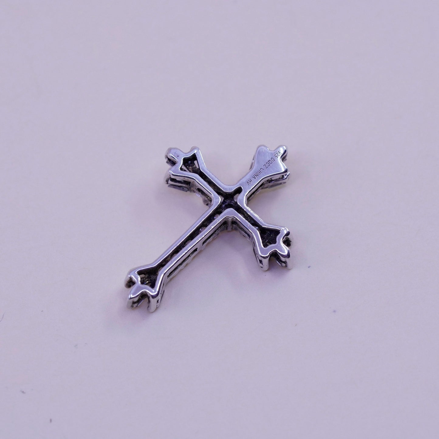 Vintage sterling silver pendant, 925 cross handmade pendant with Cz