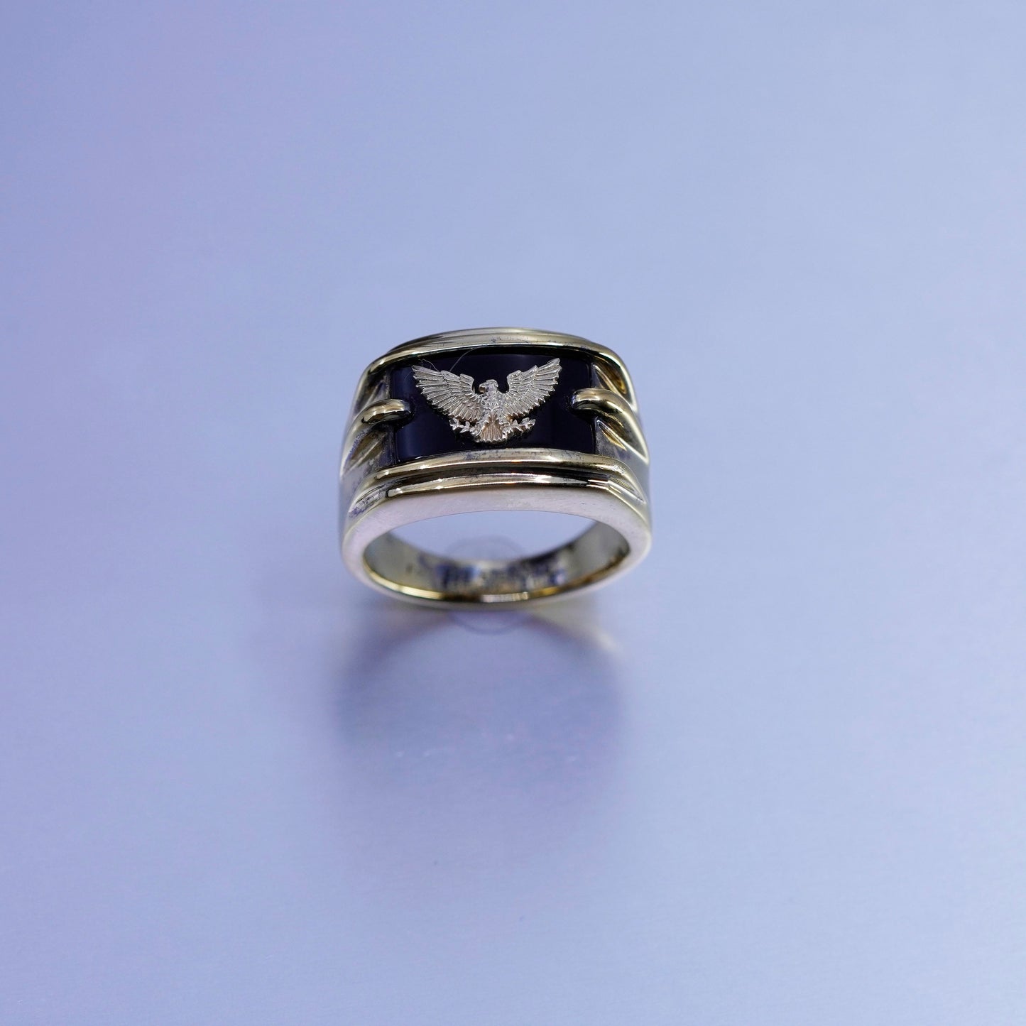 Size 11, FM Franklin Mint 925 Sterling silver 585 14k Eagle Onyx Ring, band