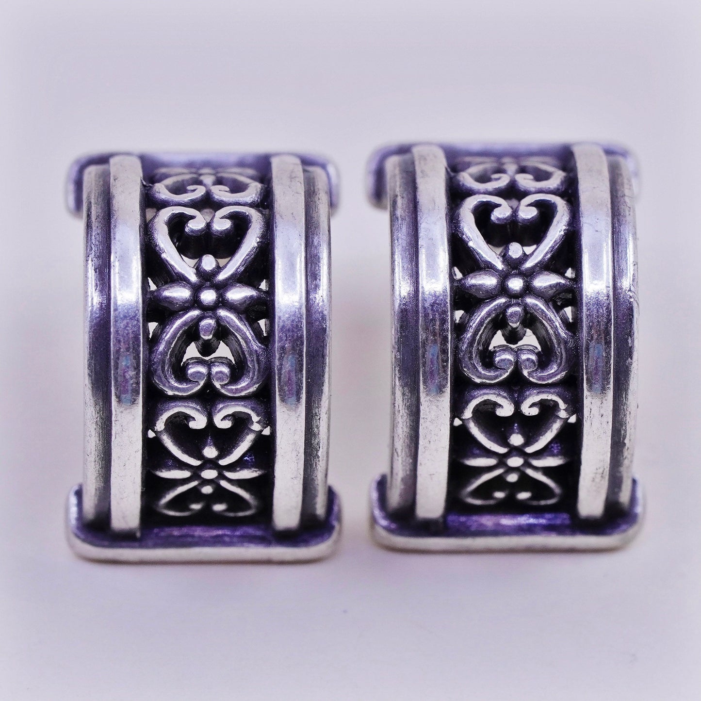 0.75”, Vintage Sterling silver handmade earrings, 925 Ribbed Huggie studs