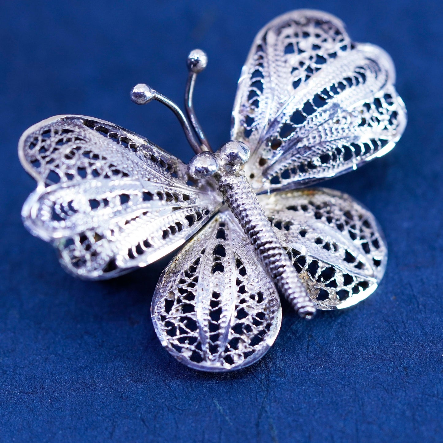 Vintage Germany sterling silver handmade brooch, 925 filigree butterfly pin