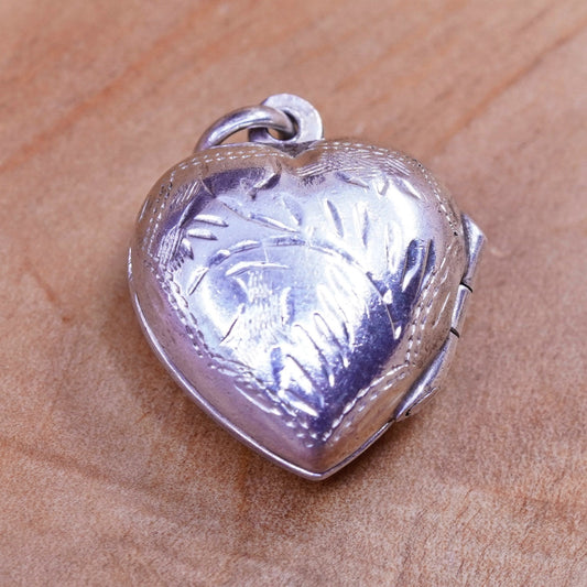 Vintage Sterling silver handmade pendant, textured 925 heart photo locket