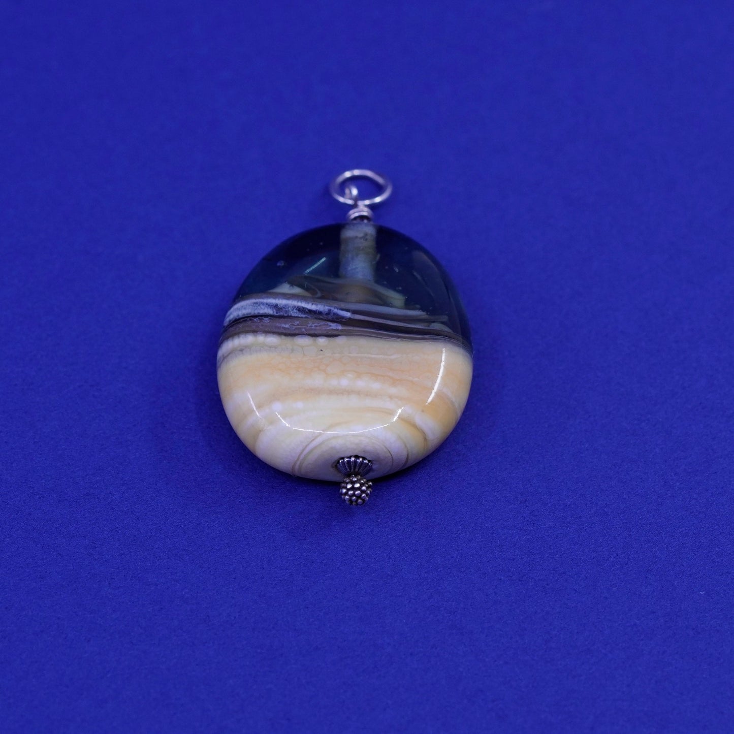 Vintage sterling 925 silver handmade pendant with landscape resin