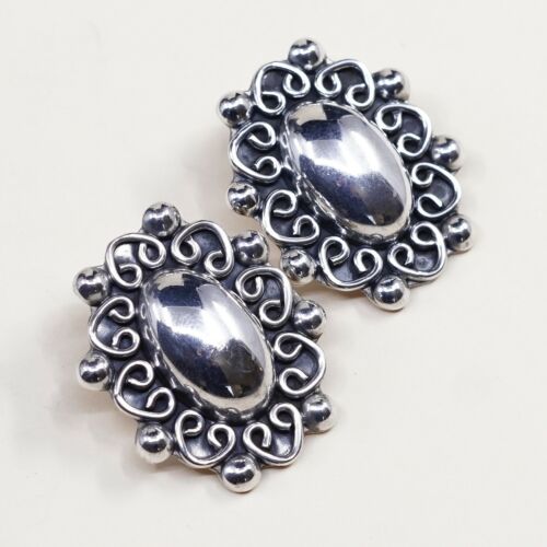 VINTAGE Mexico Handmade Sterling Silver, Solid 925 CLIP ON EARRINGS W Beads