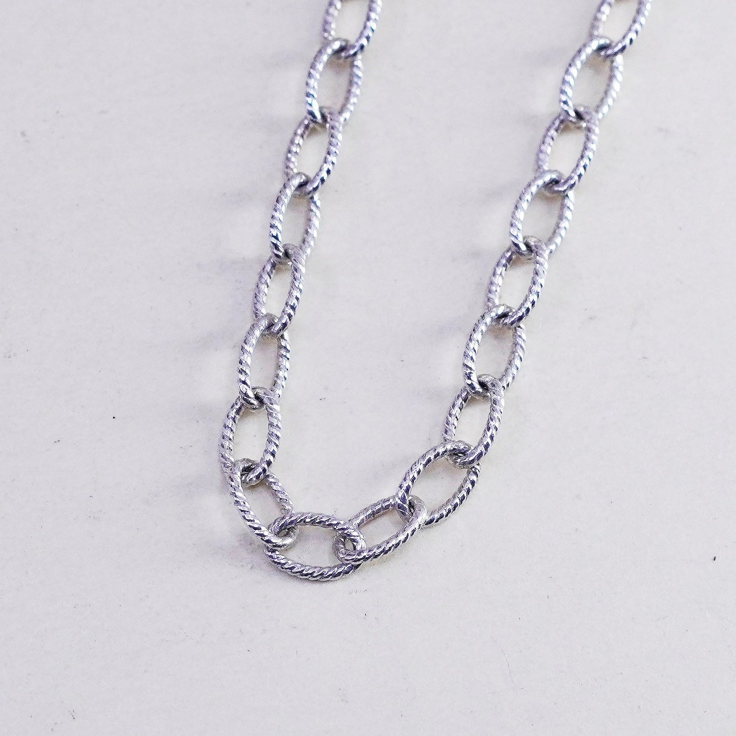 22”, 3mm, Vintage sterling 925 silver textured oval chain, necklace