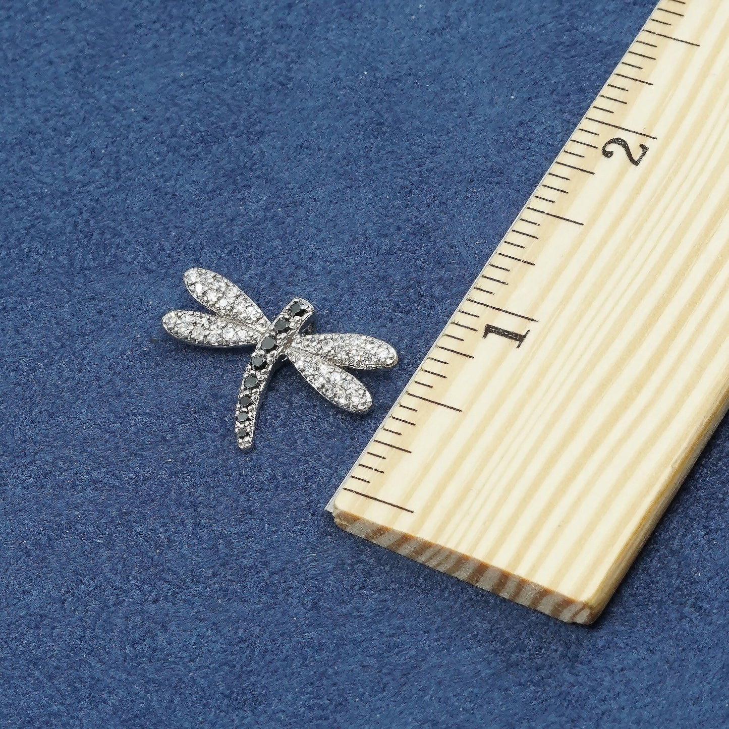 vtg Sterling 925 silver handmade dragonfly pendant w/ black N crystal