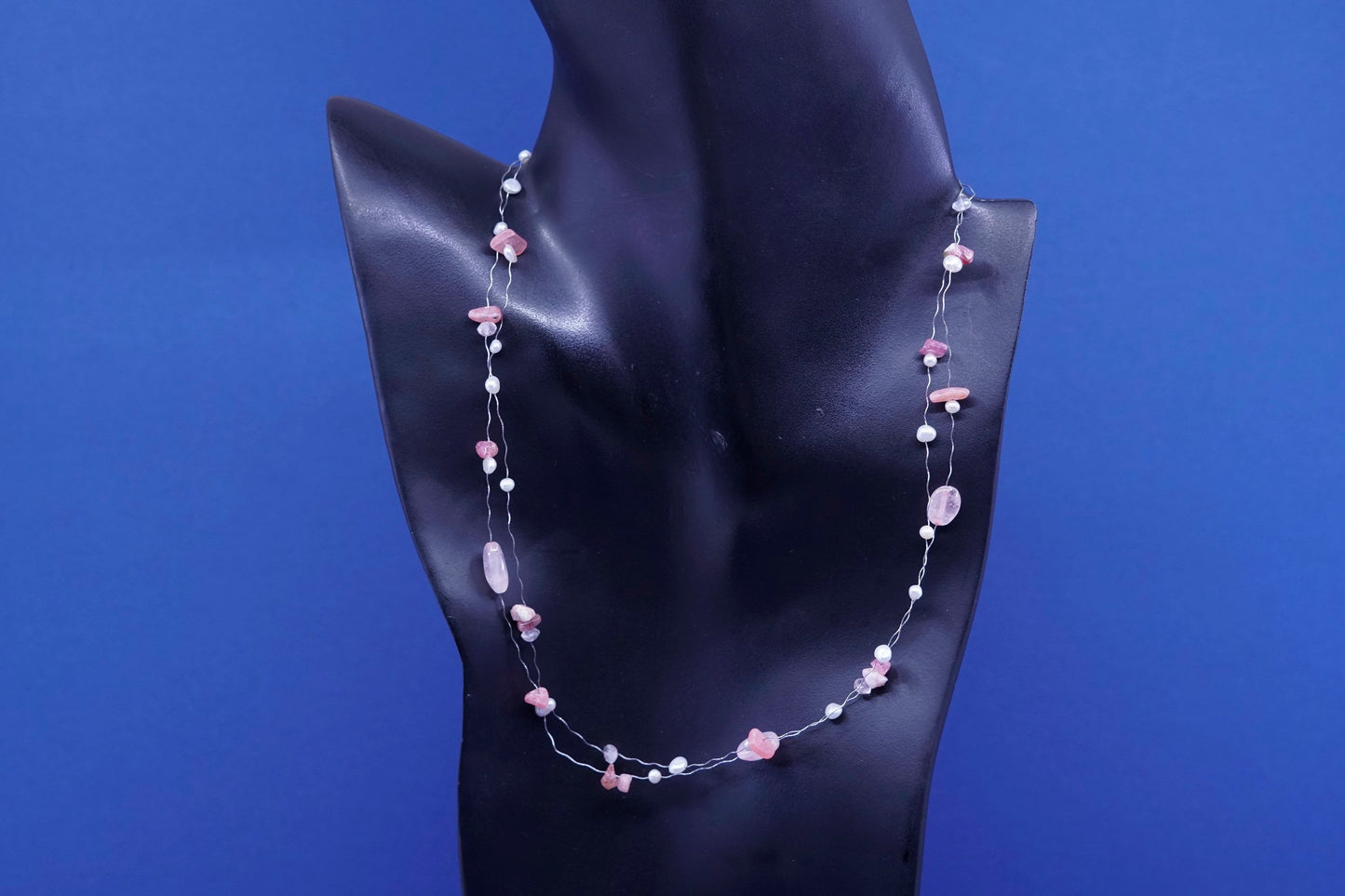 18”, sterling 925 silver handmade necklace with pearl quartz and crystal beads