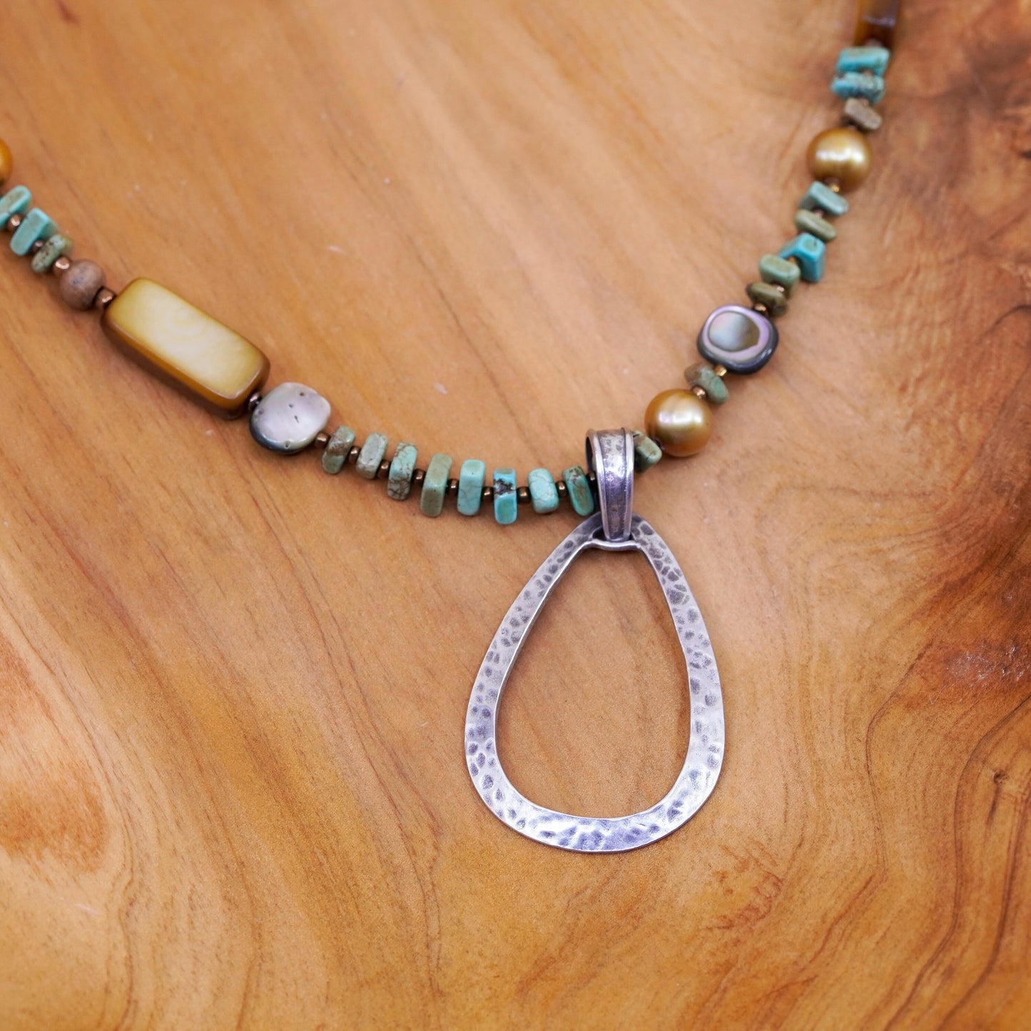 18+2”, Sterling silver necklace, 925 chain with turquoise and teardrop pendant