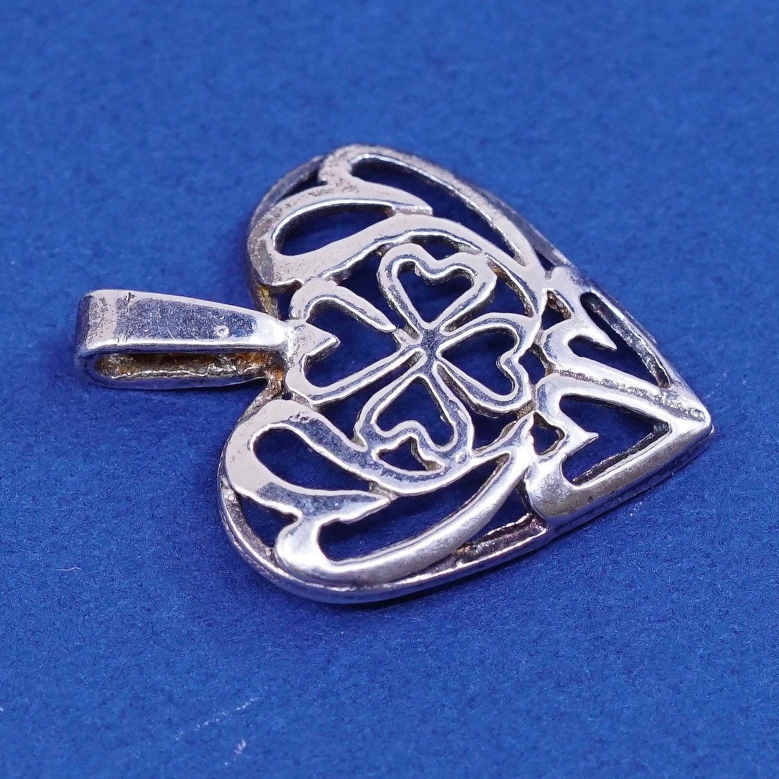 vtg Sterling silver handmade pendant, 925 filigree heart, stamped 925