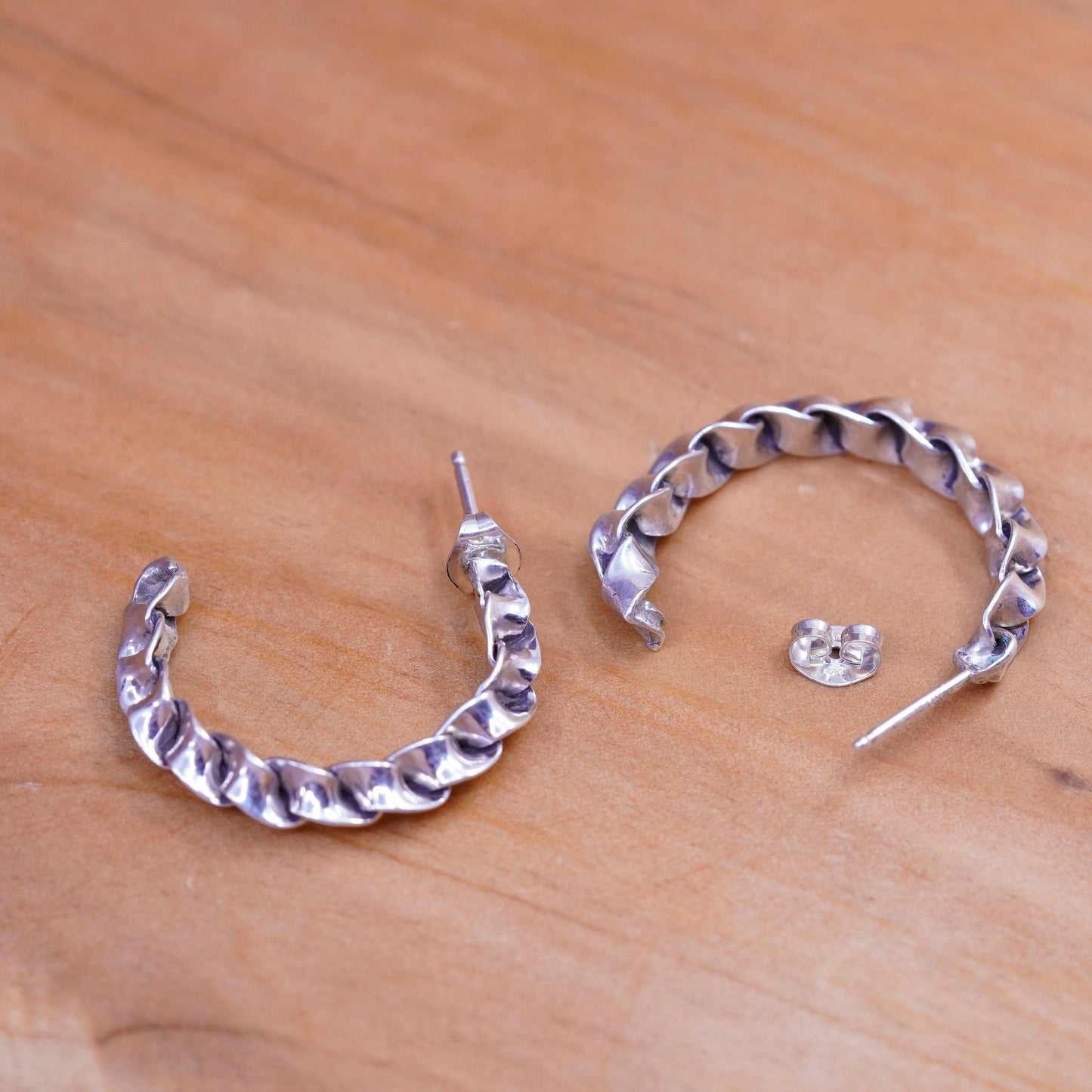 1”, Sterling silver handmade hoop earrings, mexico 925 huggie studs