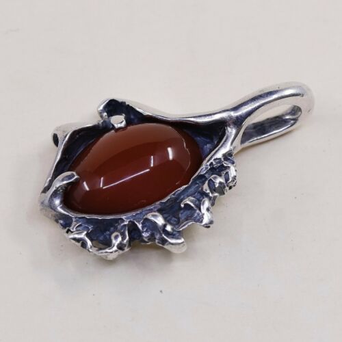 Vtg Sterling Silver Handmade Pendant 925 w/ Carnelian, stamped 925 SHM