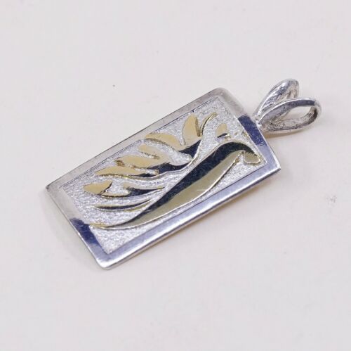 Vintage sterling 925 silver handmade pendant, Gold Bird Tag, Stamped 925