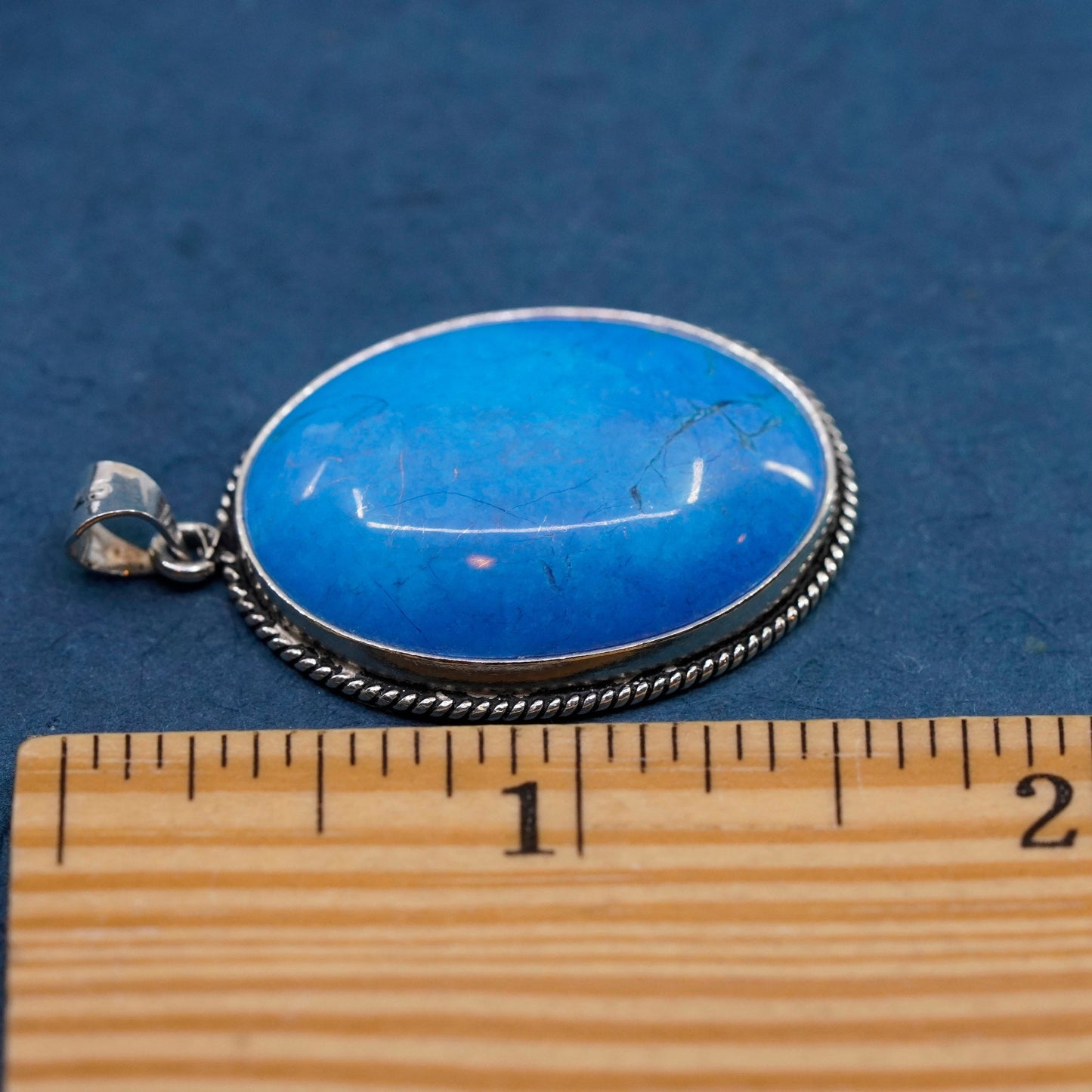 Vintage sterling 925 silver handmade pendant with oval blue agate