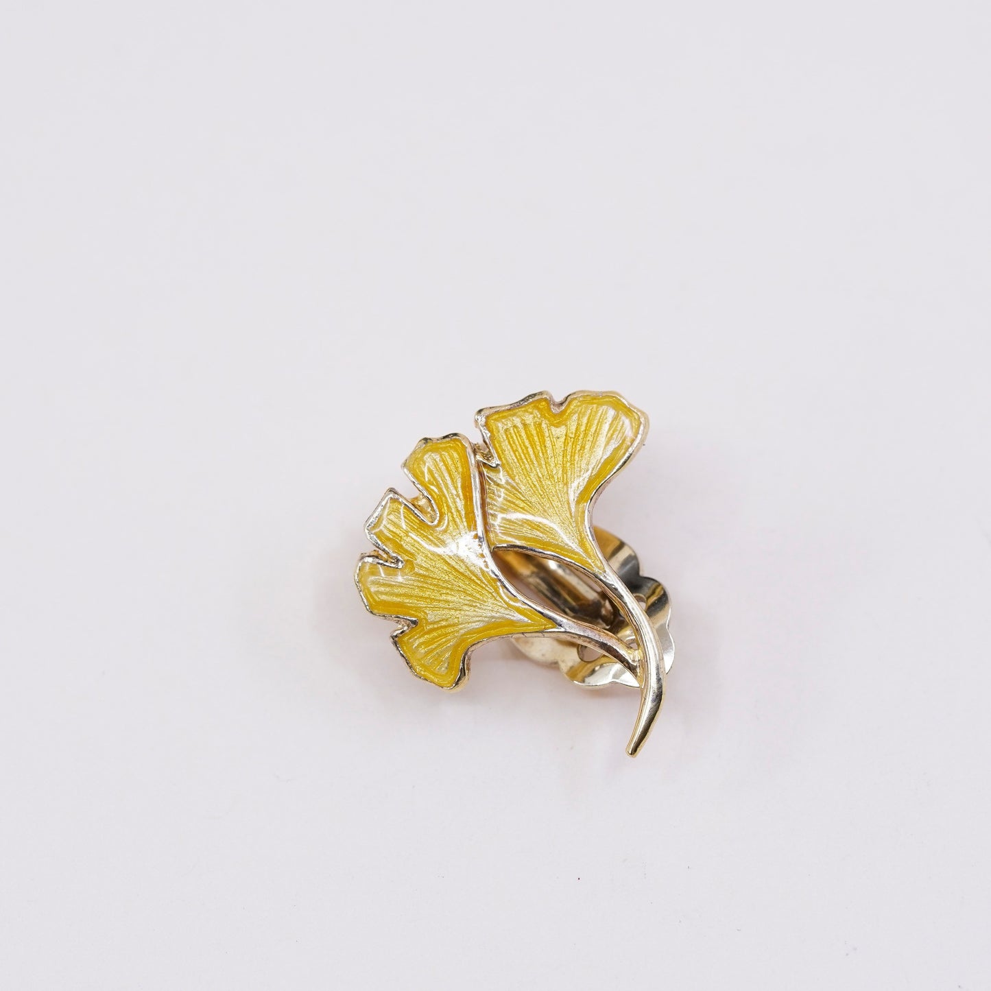 MMA Cleo Museum sterling silver earrings, 925 clip on enamel ginkgo leaves