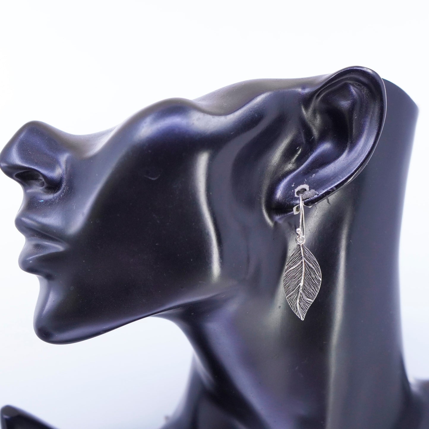 Vintage Sterling 925 silver handmade leaf earrings
