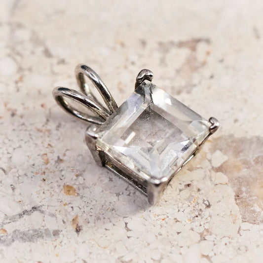 vintage Sterling 925 silver handmade pendant with square cz