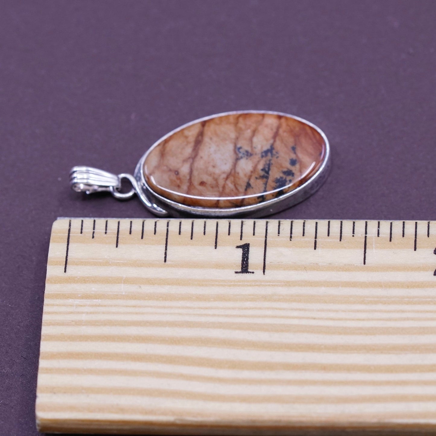 Vintage Sterling 925 silver handmade pendant with stripy landscape jasper