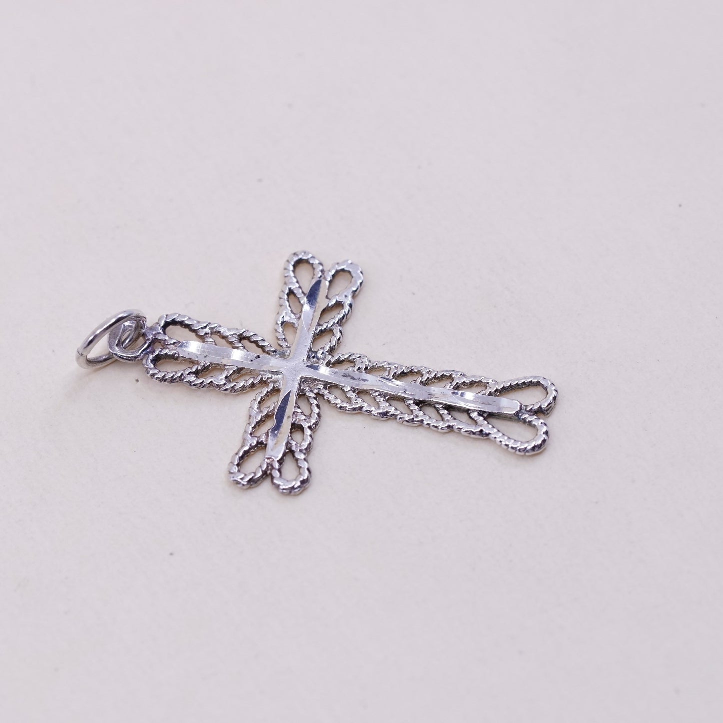 Vintage handmade Sterling silver filigree pendant, 925 cross charm