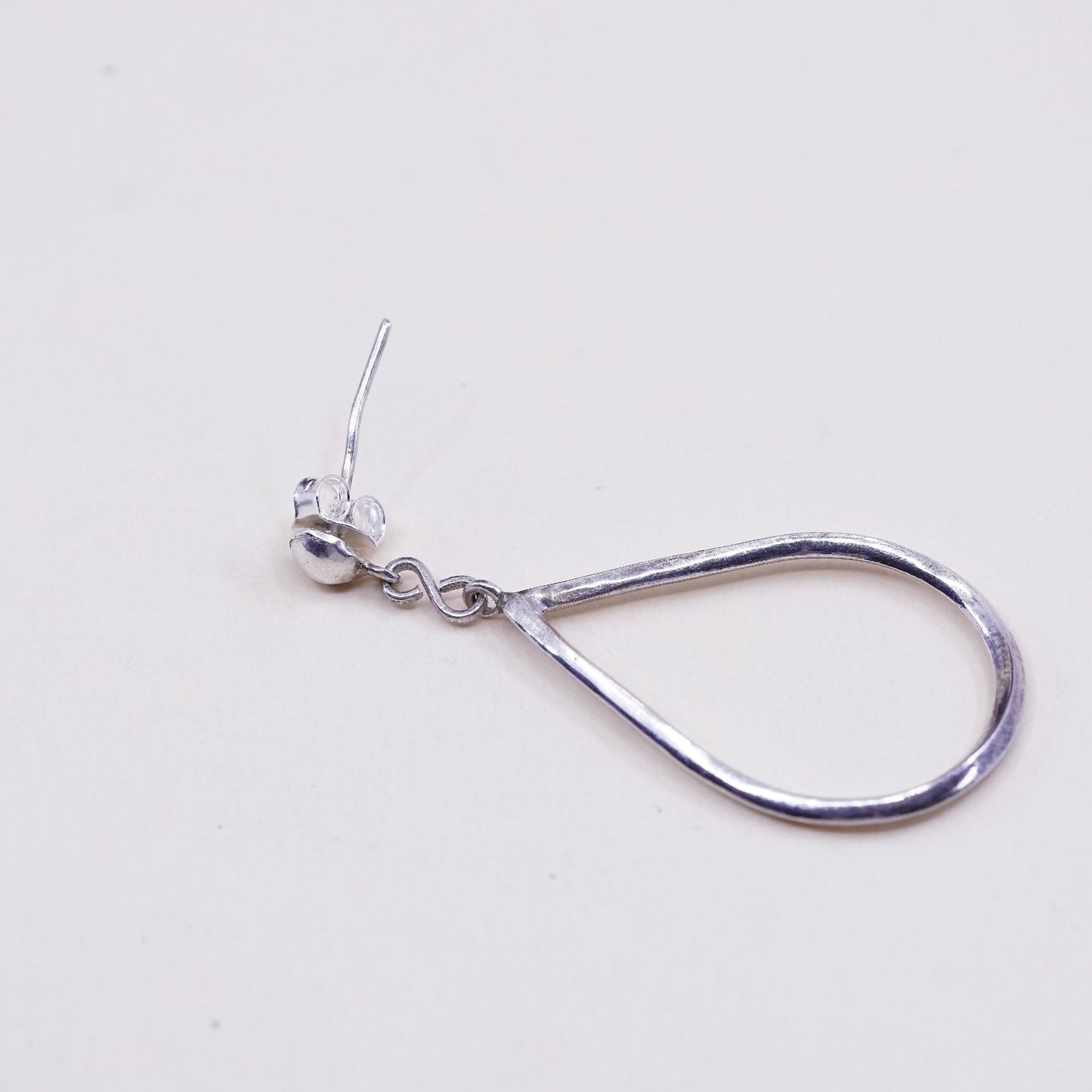 Vintage modern sterling silver handmade earrings, 925 teardrop dangles
