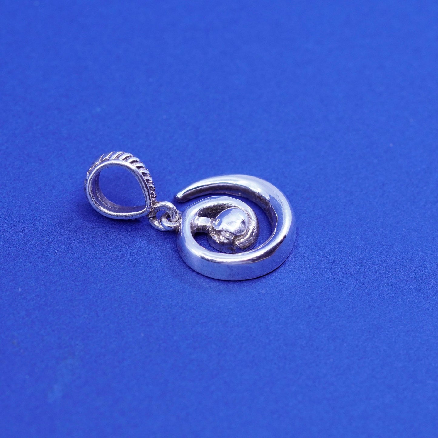 Vintage sterling silver handmade pendant, 925 swirl circle charm