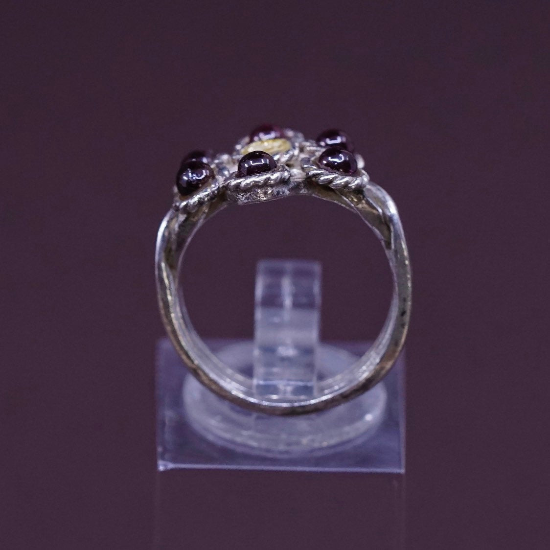 sz 5.5, vtg Sterling silver handmade ring, 925 band w/ Garnet