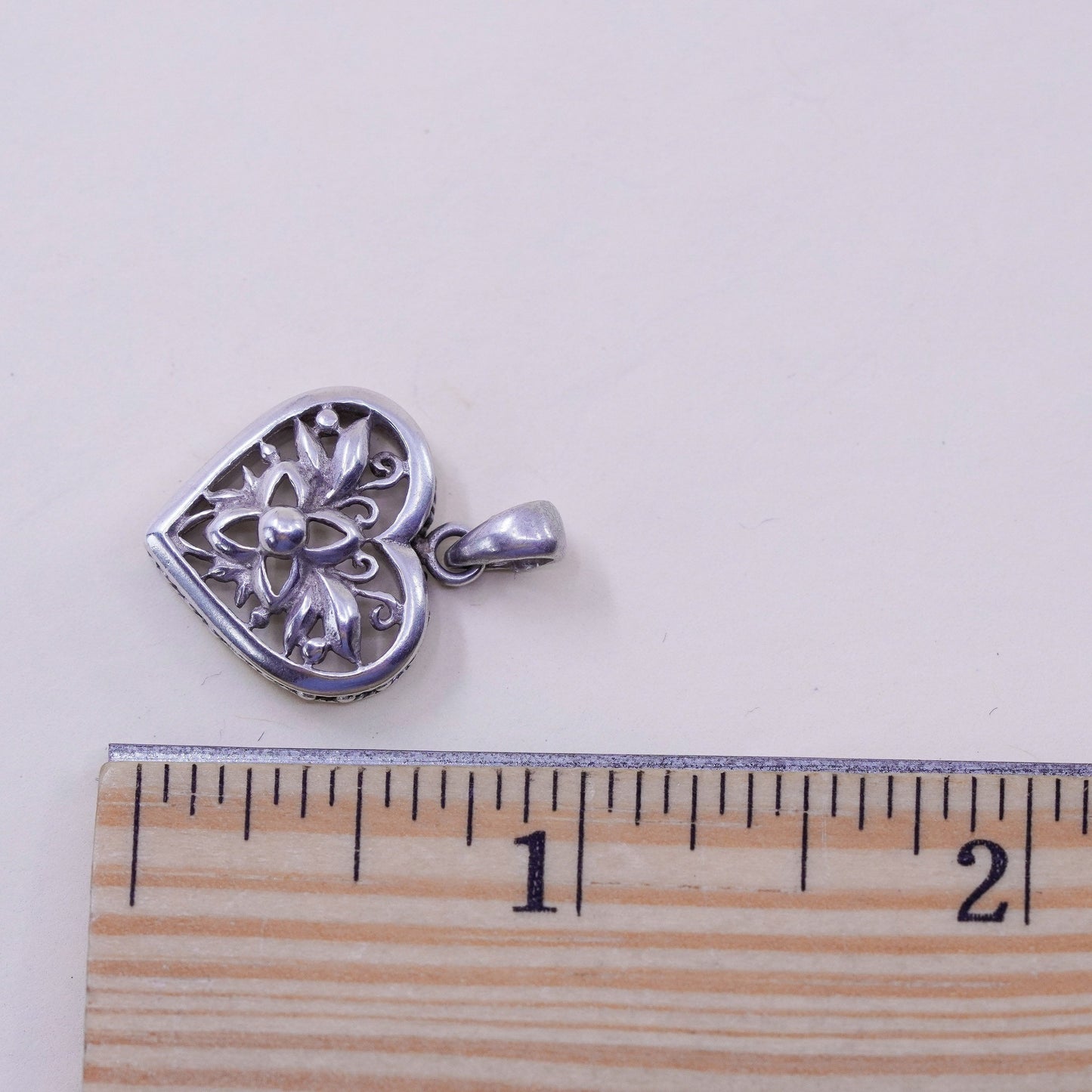 vintage sterling silver handmade pendant, 925 filigree heart charm