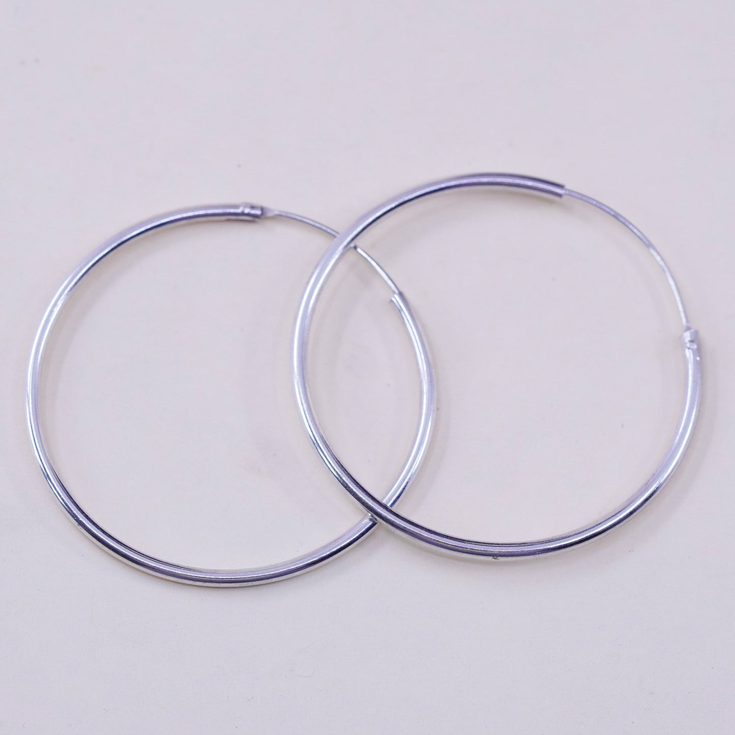 1.5” Vintage sterling 925 silver loop earrings, minimalist primitive hoops