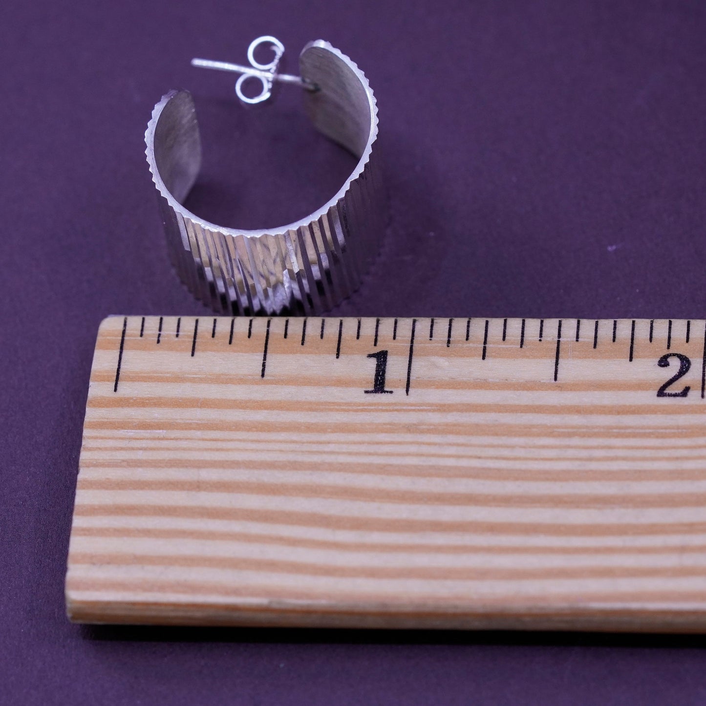 0.75”, Mexico Sterling silver handmade earrings modern 925 ribbed hoops, huggie