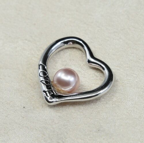 Vintage Sterling Silver Heart Pendant, Solid 925 Silver Heart W/ Pearl Details