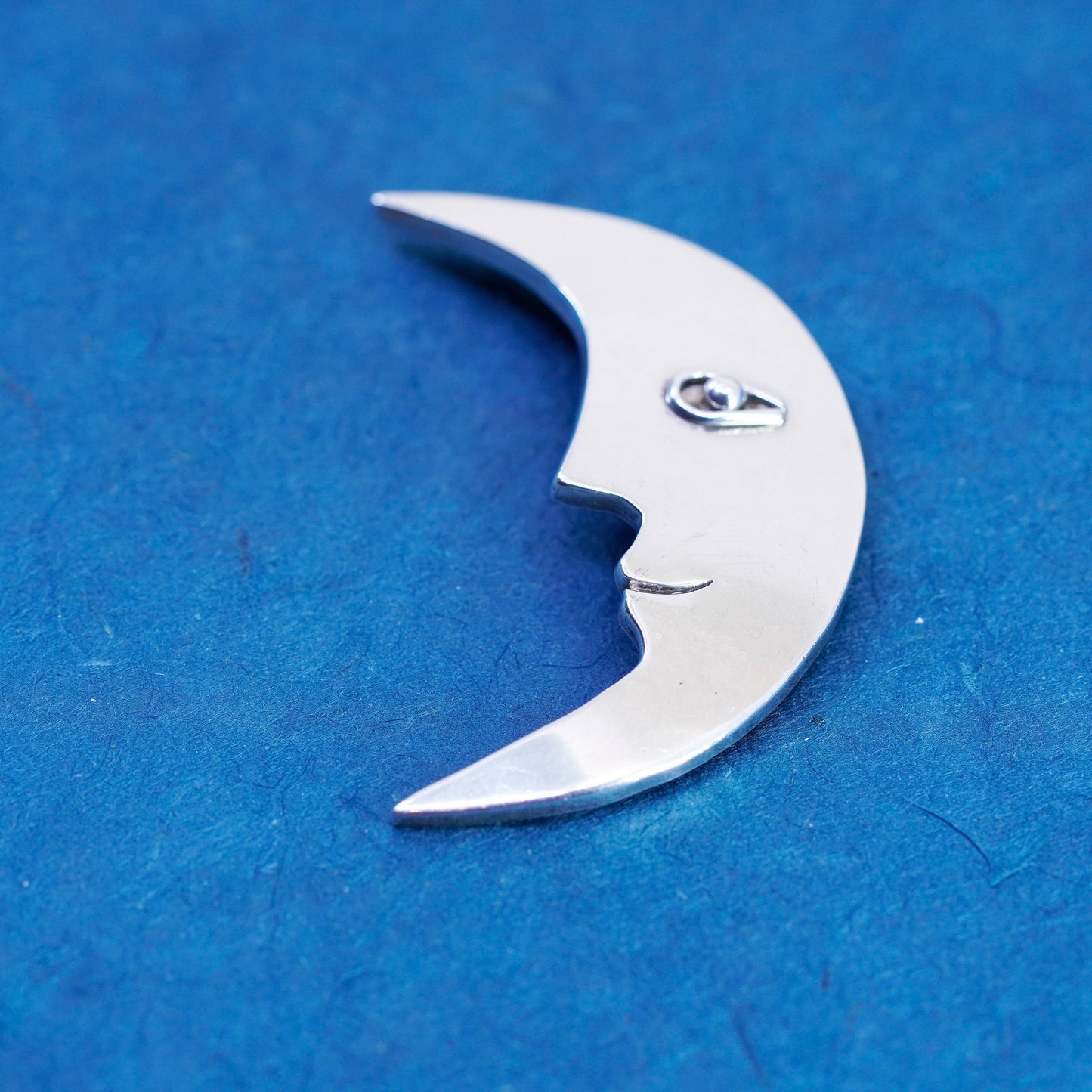 Vintage sterling silver handmade brooch, Mexico 925 moon face pin