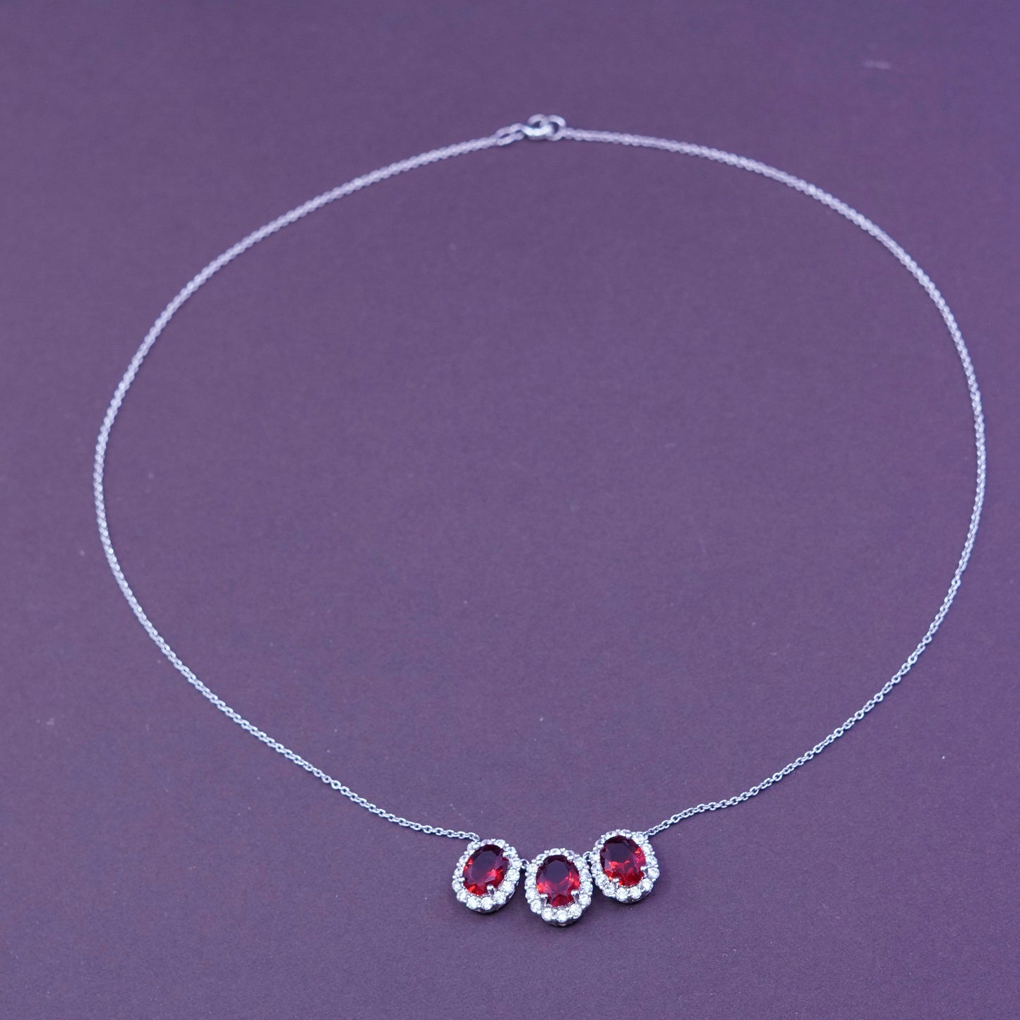 18”, sterling silver handmade necklace, 925 circle chain with oval ruby pendant