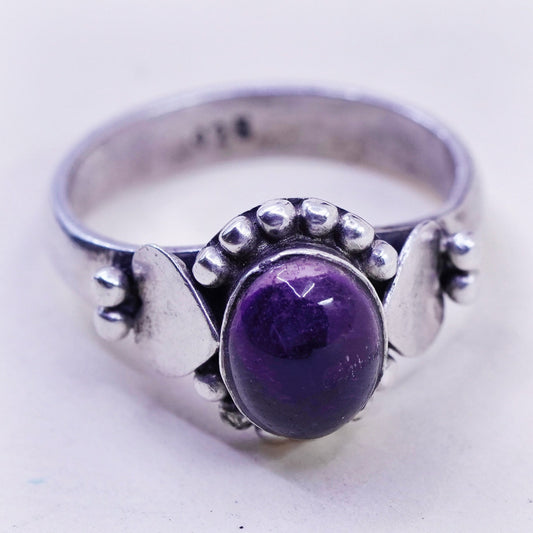 Size 7, Vintage sterling 925 silver handmade ring with amethyst, modernist