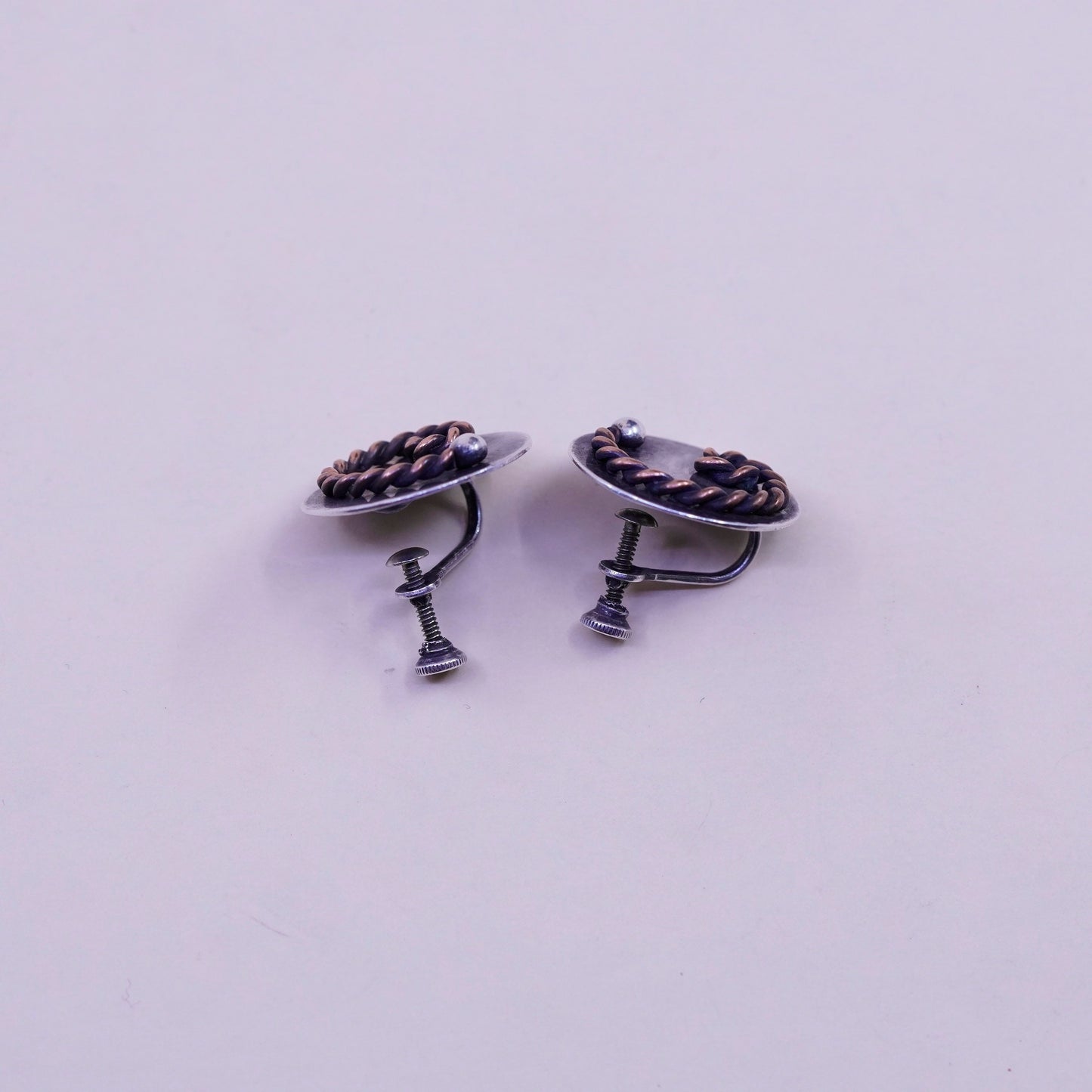 Vintage Sterling silver handmade earrings, 925 screw back earrings copper wires