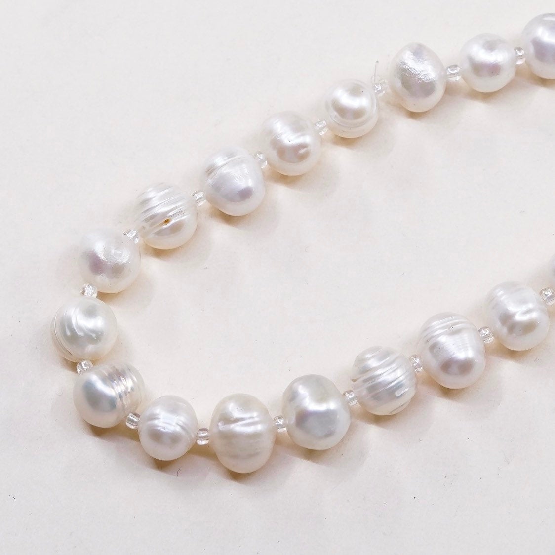 30”, vtg white freshwater pearl beads necklace chain without clasp