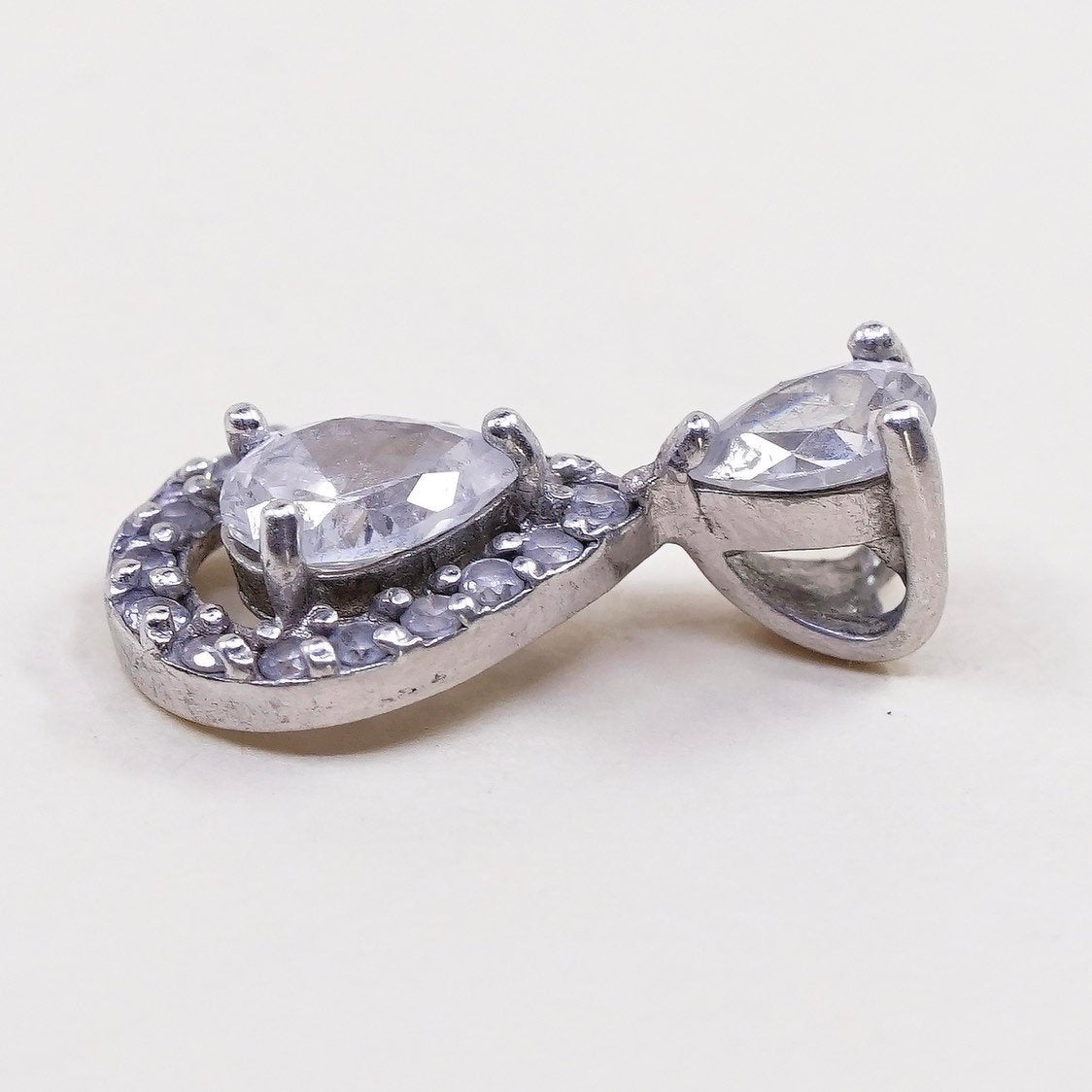 Vintage sterling silver cz crystal pendant, 925 silver teardrop pendant