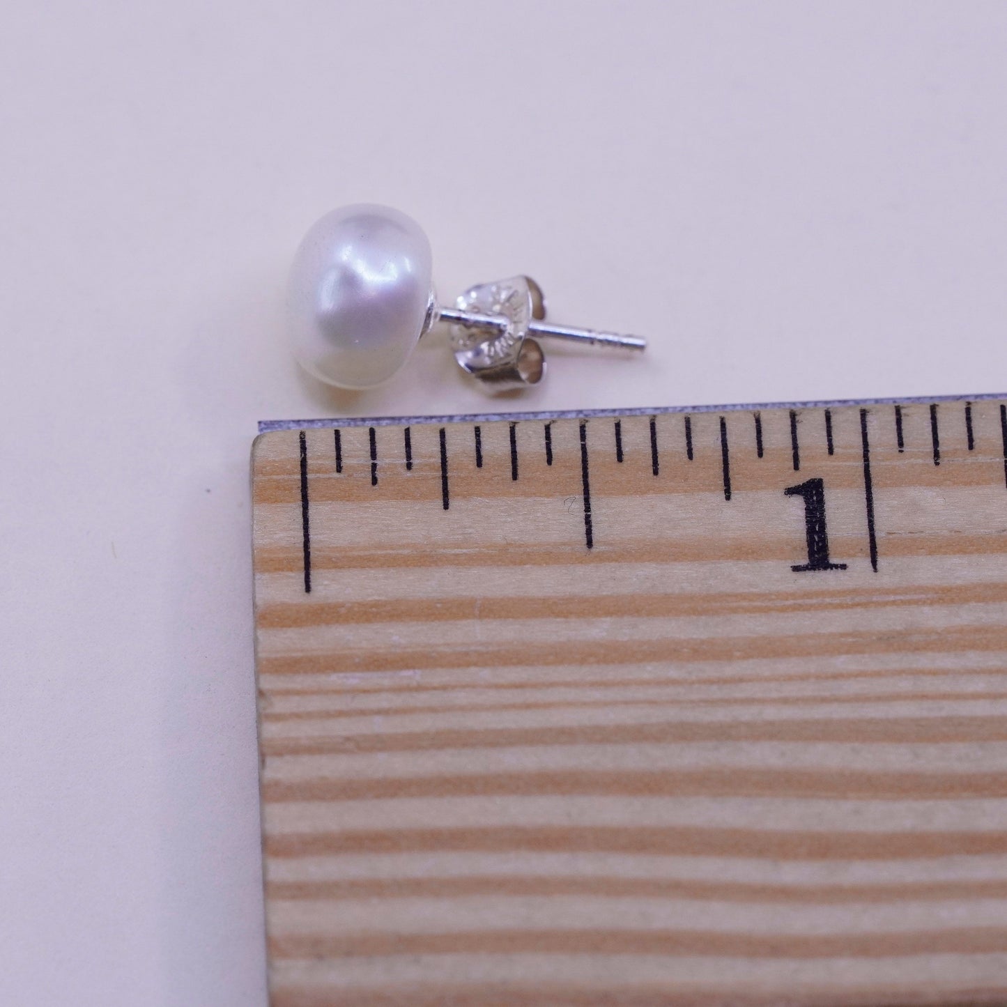 8mm, Vintage sterling silver handmade earrings, 925 studs with freshwater pearl