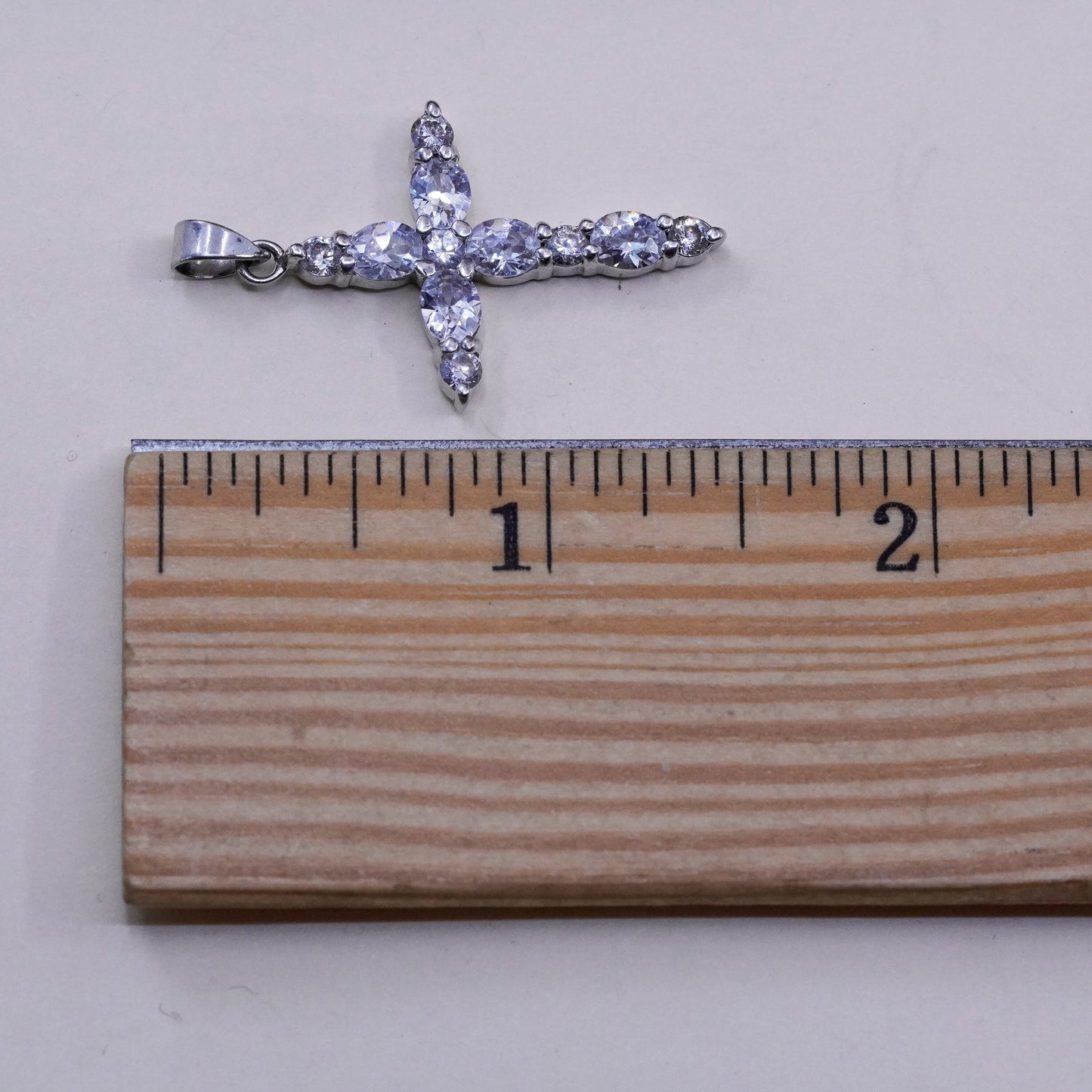 Vintage Sterling silver handmade pendant, 925 cross with Cz inlay, Christian