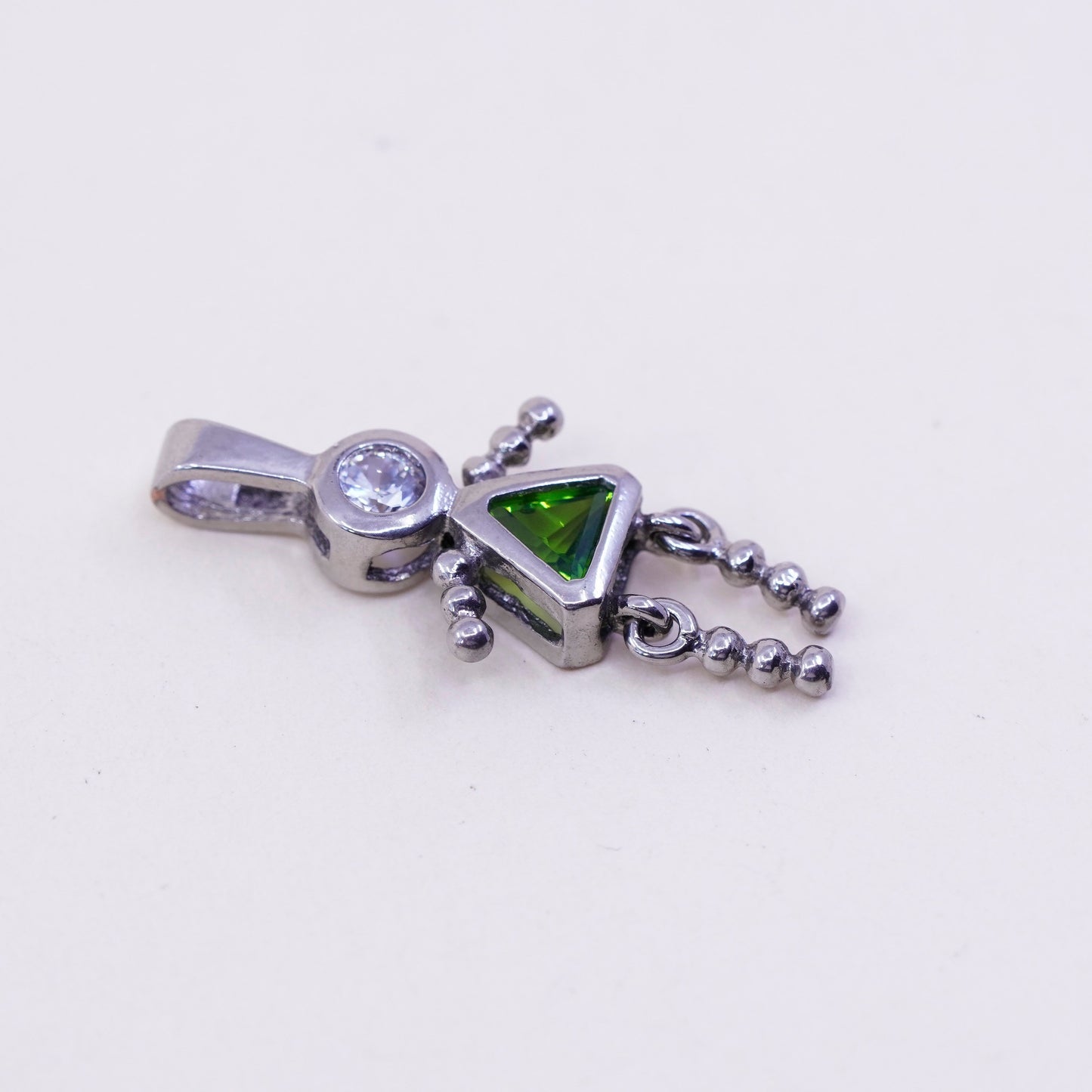 vtg sterling 925 silver birthstone handmade pendant peridot girl figure charm