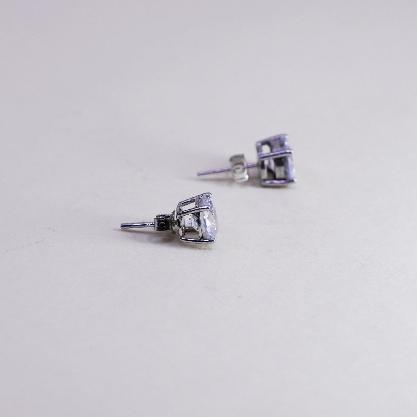 8mm, Vintage sterling 925 silver genuine cz studs, filigree earrings