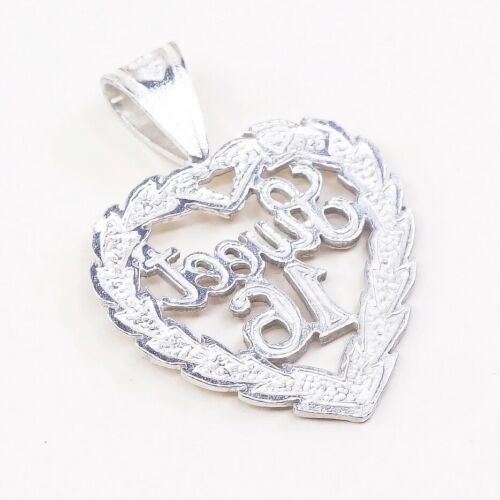 Veg sterling silver handmade pendant, Filigree 925 heart charm W/ Sweet 16