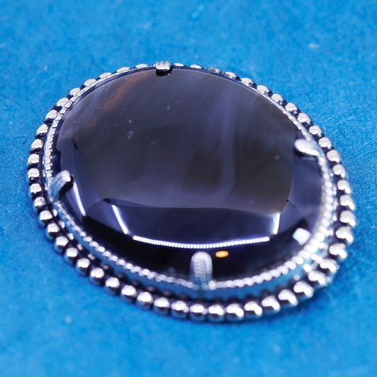 Vintage Mexico Sterling silver handmade brooch, 925 pin with oval agate beads