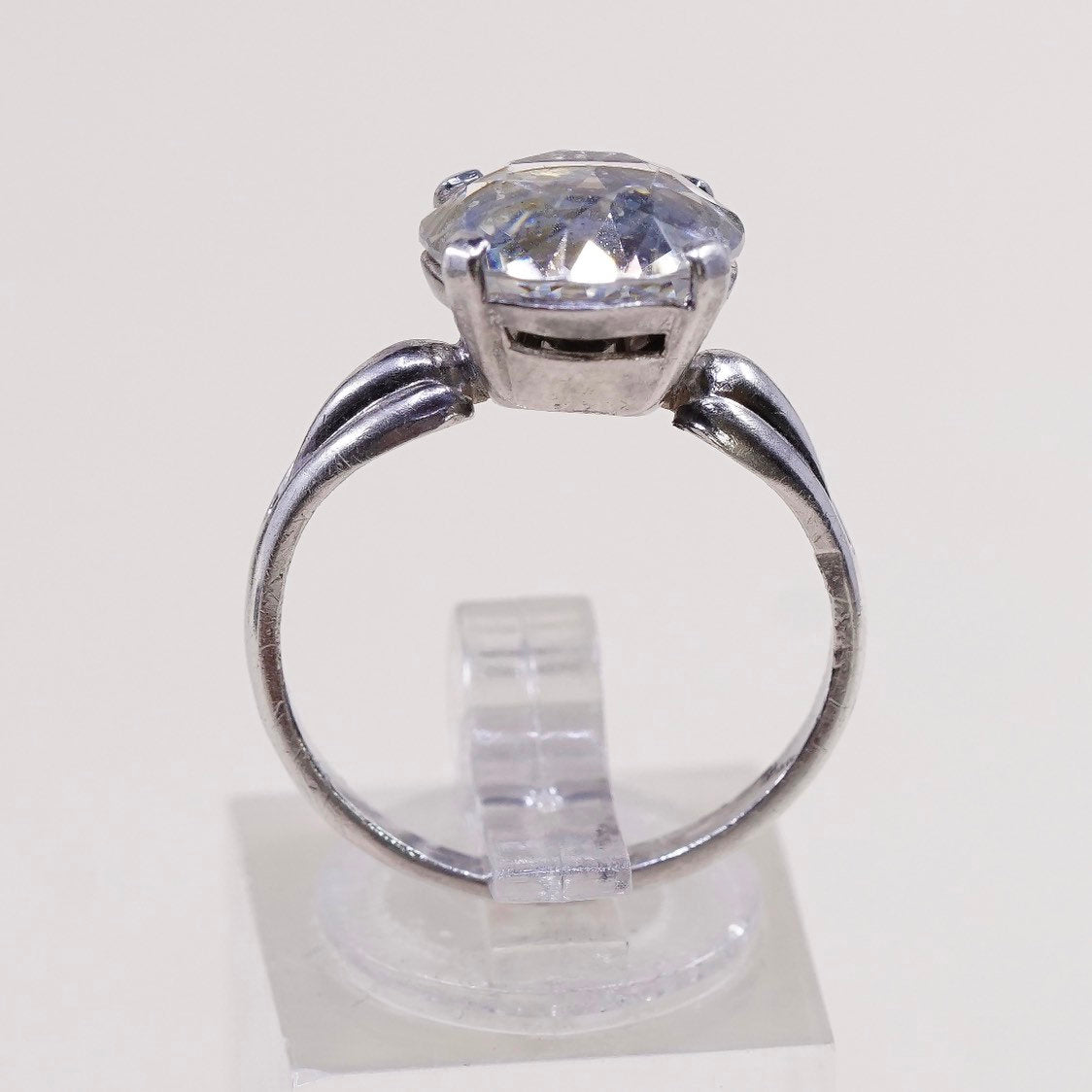 sz 7.5,vtg CC sterling silver handmade ring, engagement ring w/ square cz