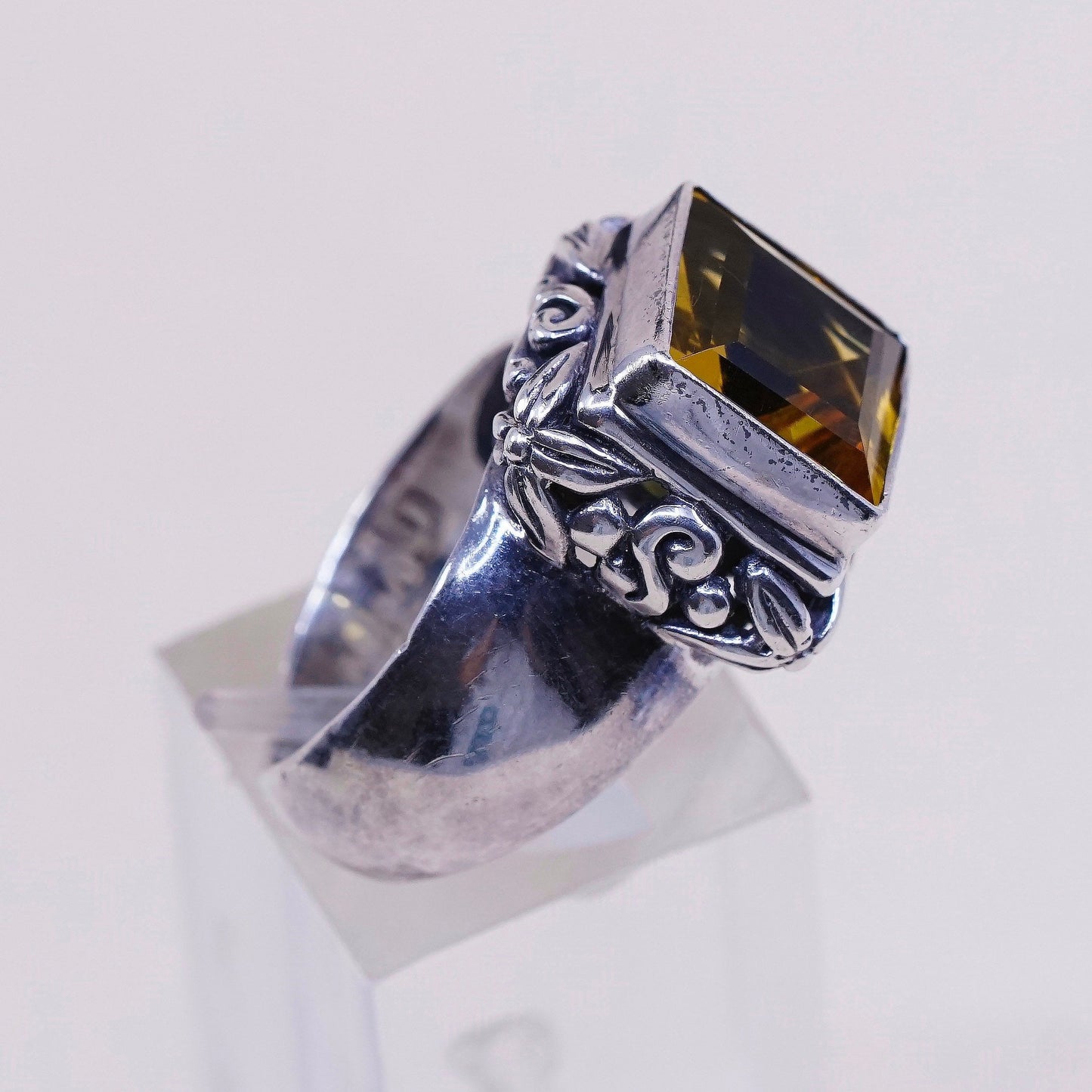 Size 6, VTG Sterling 925 silver handmade statement ring with square citrine