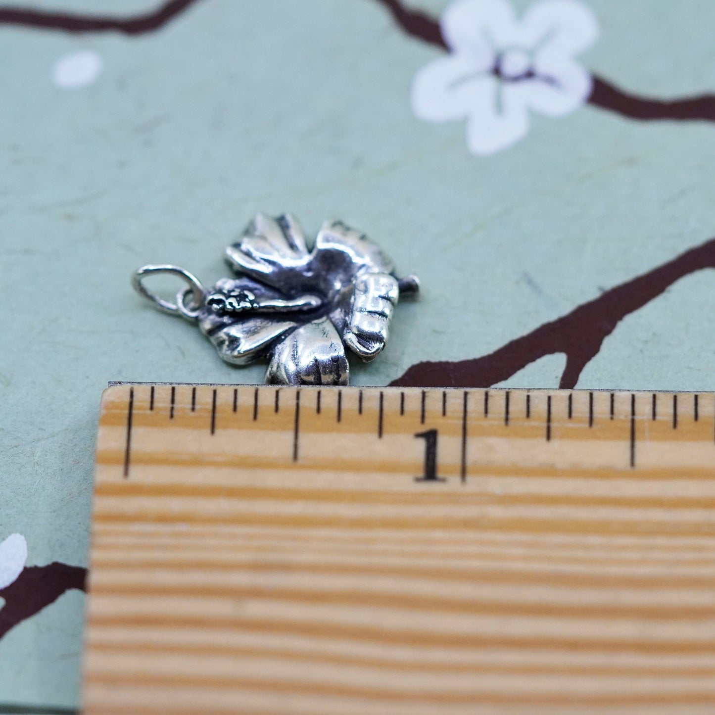 Vintage sterling silver handmade pendant, 925 Hawaiian hibiscus flower charm